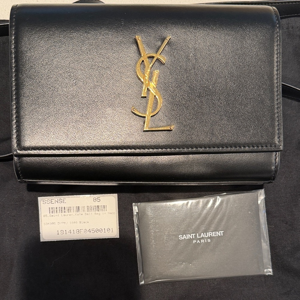 Saint Laurent YSL Kate Black belt waist bag in black Napa